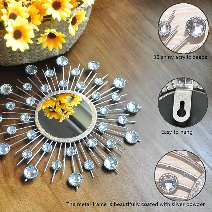 Mirror Wall Decor Metal Sun Mirror Wall Art Decorative Mirrors Home Decor Sunburst Mirror Hanging Living Room Bedroom Entryway, Style 1-Ruum Studio Home