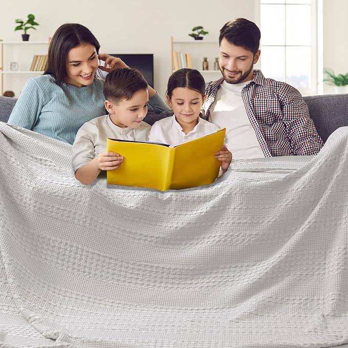PHF 100% Cotton Waffle Blanket Oversized King 120"x120", Lightweight Breathable Extra Large 10'x10' Summer Blankets for Bed, Giant Big Luxury Aesthetic Woven Bedding for Home Decor, Light Grey-Ruum Studio Home