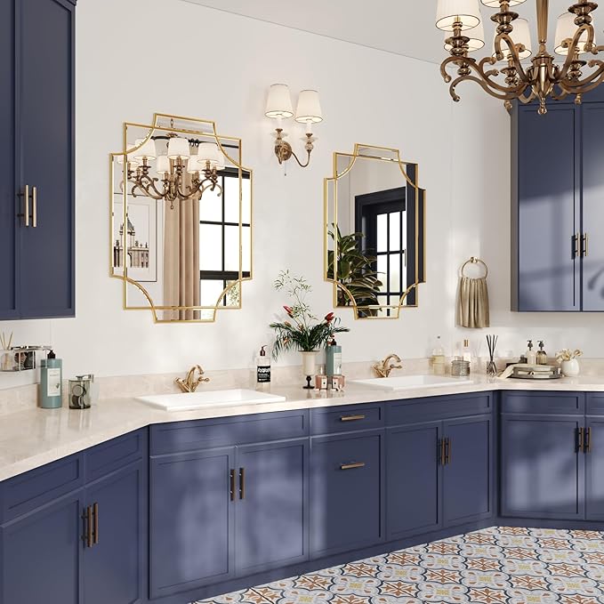 Kelly Miller Large Gold Decorative Mirror for Wall, 30"x40" Gold Bathroom Mirror Vanity Wall Mirror Rectangle Mirror Beveled for Master Bath Half Bath Living Room Bedroom Farmhouse Fireplace Hallway-Ruum Studio Home