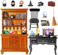 Rileryan 54 Pcs 1:12 Scale Magic Witchy House Kit Miniature Furnitures Accessories Mini Wooden Bookshelf Bookcase 30 Mini Books Desk Chair Halloween Decoration-Ruum Studio Home