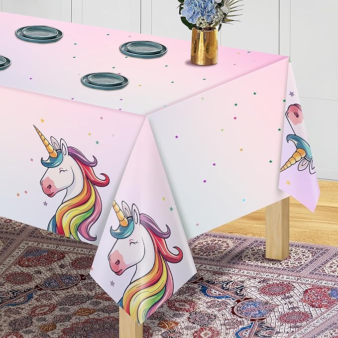 8Pcs Unicorn Tablecloths for Birthday Party, Unicorn Plastic Table Cover Disposable Party Table Cloths, unicórnio Festa Supplies for Baby Shower and Birthday Decoration for Girls (54'' x 108'')-Ruum Studio Home