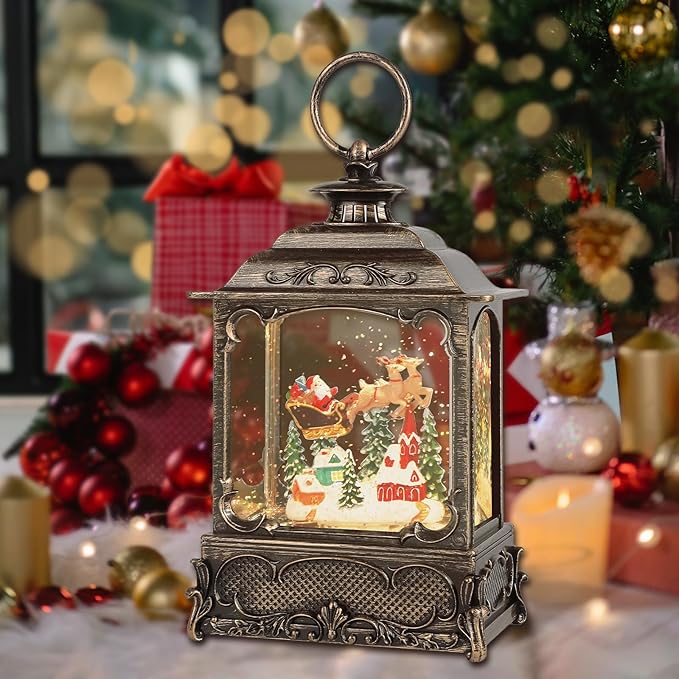 Christmas Snow Globes,Christmas Decorations for Home,with 6 Hour Timer,Musical Snow Globe,Battery Or USB Powered,Christmas Lantern,Christmas Festival Decor, Reindeer Vehicle-Ruum Studio Home