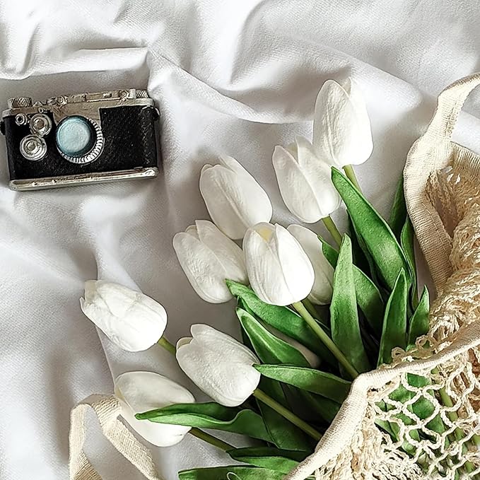 20pcs White Artificial Tulip Fake Flower 12.9 Inch Spring Mother's Day Easter Gift for Home Kitchen Wedding Decoration-Ruum Studio Home