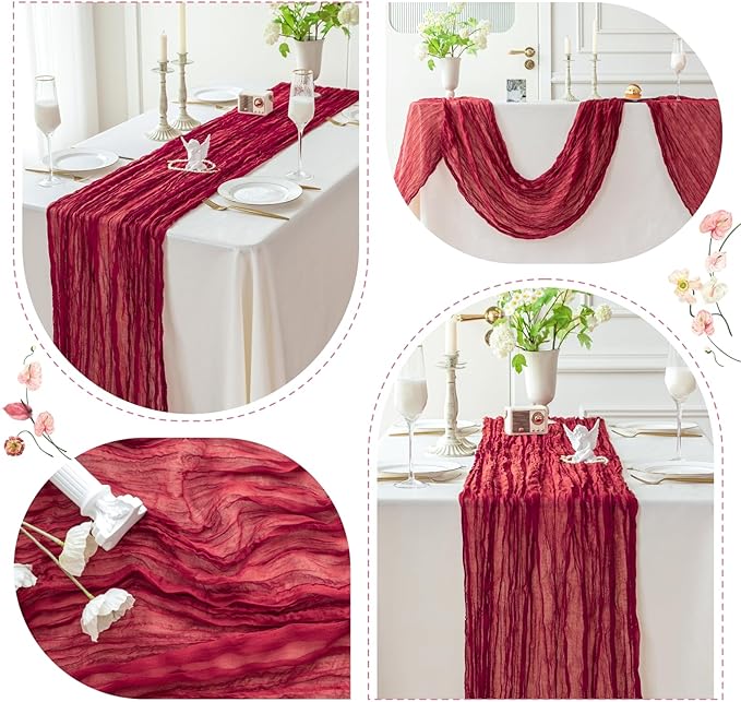 Sioloc Burgundy Red Cheesecloth Table Runner Fall Autumn Decor for Home 10ft Table Cloth for Wedding Birthday Party Bridal Shower Christmas Halloween Thanksgiving-Ruum Studio Home