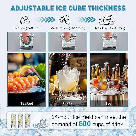 Commercial Ice Maker Machine, 175Lbs/24H with 45Lbs Storage, 55Pcs Clear Ice Cubes in 8-15Mins, Freestanding Stainless Steel Ice Machine for Home, Bar, Party, Office - Fast Ice Making & Easy to Clean-Ruum Studio Home