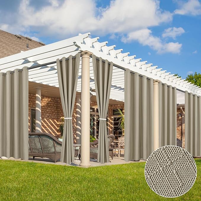 HolidayIdeas 6 Panels Linen Outdoor Curtains for Patio Waterproof Taupe Outside Curtains 54"x95"-Indoor/Outdoor Gazebo Curtains Weighted Weatherproof, Privacy for Pergola, Porch, Cabana, Backyard-Ruum Studio Home