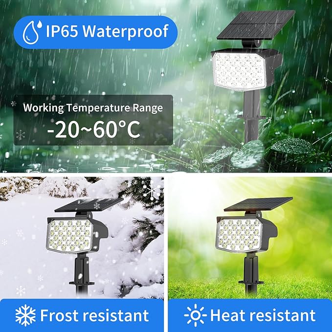 WELALO Solar Spot Lights Outdoor, [2 Pack/3 Modes] Solar Landscape Spotlights, Adjustable Solar Powered Security Lights, IP65 Waterproof Wall Lights for Walkway, Yard, Garden, Driveway (Cool White)-Ruum Studio Home