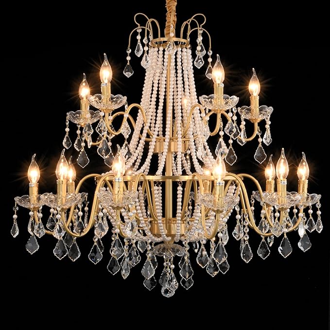 40" Large Brass Crystal Chandeliers,Gold Brushed Brass Chandelier for High Ceiling Living Room Dining Room Staircase Hallway Entryway Foyer(15-Light, Bulb Included)-Ruum Studio Home
