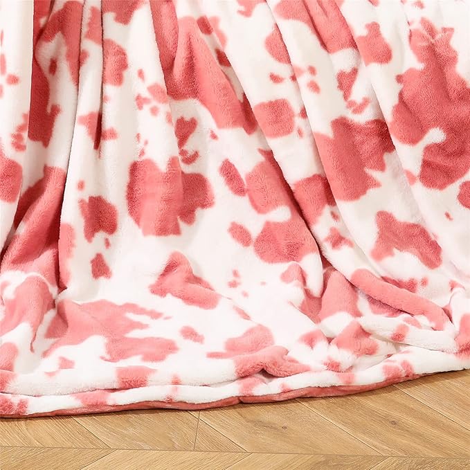 RYNGHIPY Cow Print Throw Blanket: Soft Animal Cow Bed Throws Cute Farm Flannel Fleece Throw Blankets Thick Warm Plush Blankets for Sofa Couch Cow Decor Throws (Pink, 63''x79'')-Ruum Studio Home