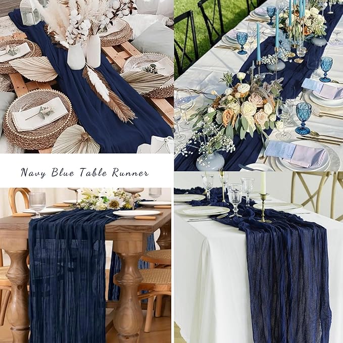 6 Pack Navy Blue Cheesecloth Table Runner 10FT Boho Fabric Rustic Cheese Cloth Table Runner for Wedding Bridal Shower Baby Shower Gauze Sheer Birthday Party Table Decorations 20 x 120 Inch Long-Ruum Studio Home