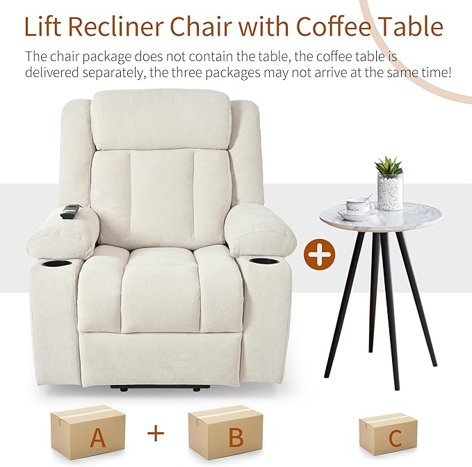 Oversize Power Lift Recliner Chair for Big and Tall with Extended Footrest, Large Electric Lift Chairs, 400lbs Capacity, Remote Control, Cup Holders & Side Pockets-Ruum Studio Home