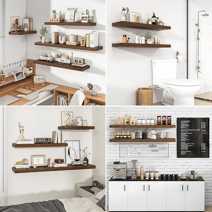 RICHFOCUS 40Inch Floating Shelves for Wall 2 Pack Shelves for Bedroom|Kitchen|Bathroom Wall Mounted Rustic Wood Floating Shelf with Invisible Brackets for Books|Storage|Decor, Rustic Brown-Ruum Studio Home