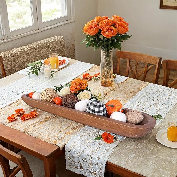 Athaliah Wooden Dough Bowl, Hand Carved Rustic Long Wood Dough Bowls for Decor, Vintage Decorative dough bowl for Table Centerpiece (30 Inch-Brown)-Ruum Studio Home