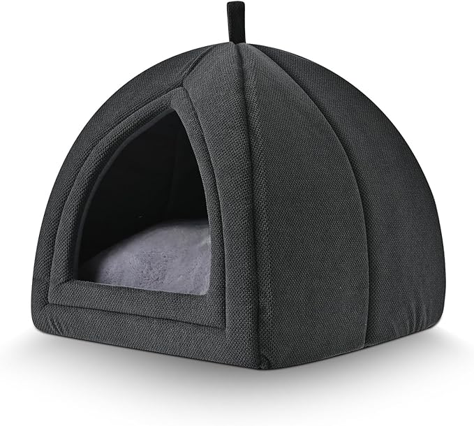 Amazon Basics Cat Cave Bed, 2-in-1 Foldable House for Indoor Cats, with Washable Cushion and Non-Slip Base, 15 x 15 Inches, Small-Ruum Studio Home