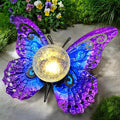Solar Lights Outdoor Garden Butterfly Decor, Metal Butterfly Statue Decoration with LED Crackle Glass Globe, Solar Powered Lighted Garden Art Decor for Patio Lawn Yard Pathway Tabletop Ground-Ruum Studio Home