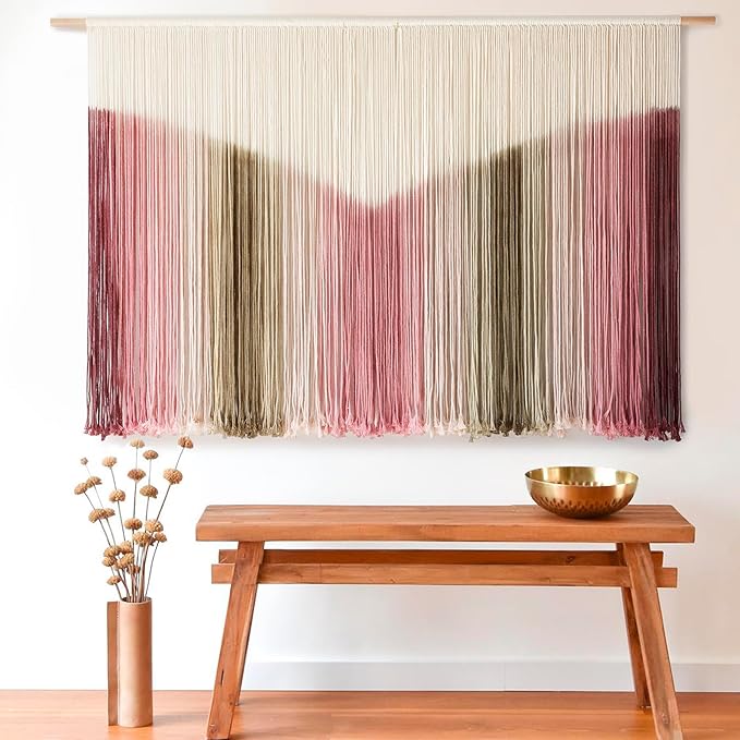 IOWER Large Macrame Wall Hanging Boho Wall Decor Large Scale Tie-Dye Yarn Living Home Room Boho Wall Decor for Bedroom Home Wall Art 57" W x 35" L-Ruum Studio Home