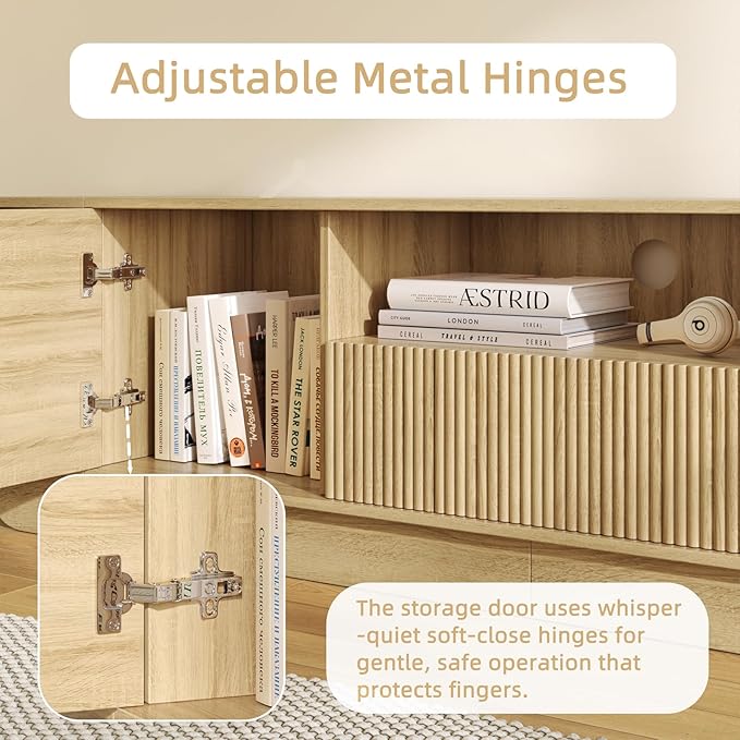 Fluted TV Stand and Coffee Table Set of 2,86.61'' TV Console for 55-85 Inch,Modern Entertainment Center with Large Storage Cabinet,Lift Top Coffee Table for Living Room, Bedroom, Natural-Ruum Studio Home