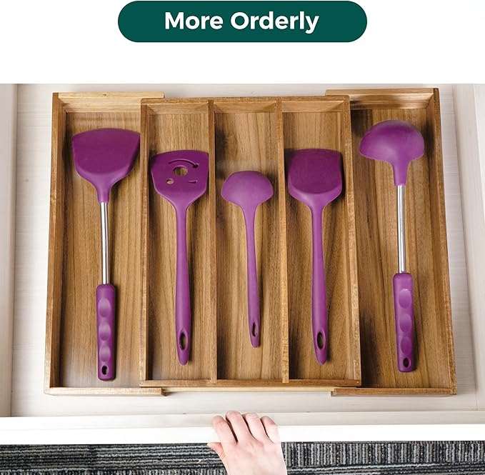 Utoplike Acacia Kitchen Drawer Organizer Expandable, Large Utensils and Cutlery Tray, Adjustable Silverware Divider for Knives Flatware-Ruum Studio Home
