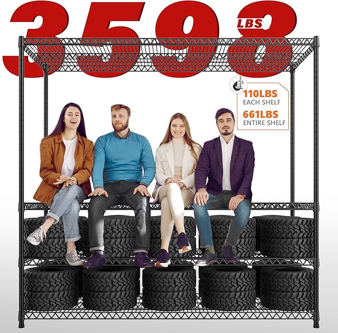 REIBII 60''W X 82.6" H Steel Heavy Duty Wire Shelving Unit with Wheels, 6-Tier Adjustable Storage Shelves 3598LBS Commercial Metal Shelves for Pantry, Garage, College Dorm School Industrial Shelving-Ruum Studio Home