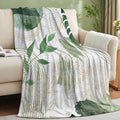 Sage Green Leaf Throw Blanket Mid-Century Green and Gold Boho Flannel Blankets for Couch Bed Living Room Sofa, Decorative Patterned Super Soft Cozy, 50x60 in-Ruum Studio Home
