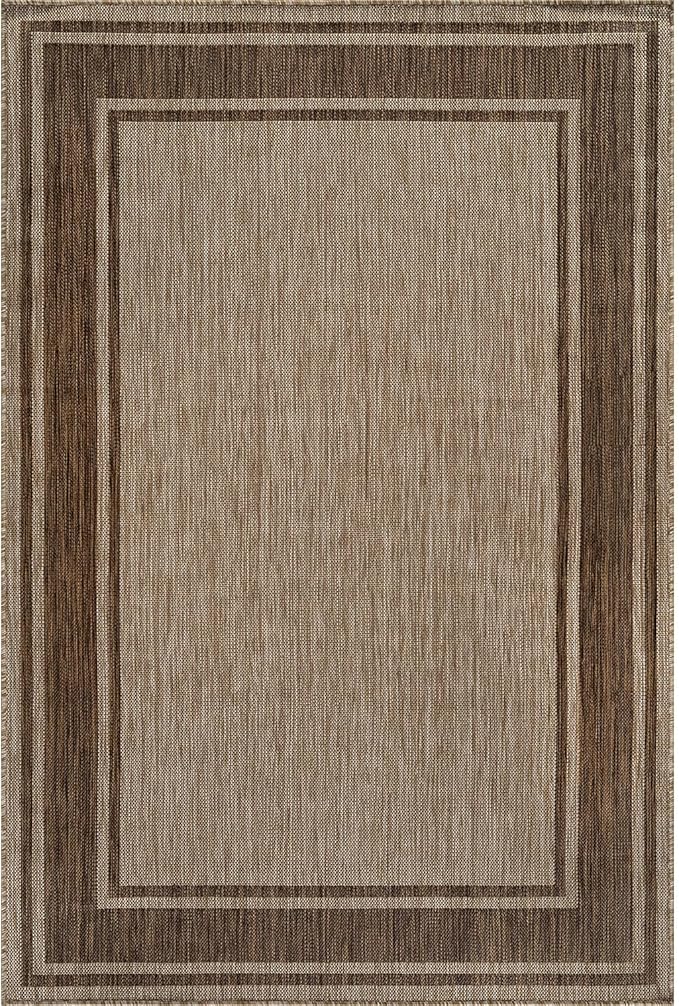 Beverly Rug Outdoor Rug 8x10 Modern Bordered Area Rugs for Indoor and Outdoor Patio Deck Porch Garden Waterproof Weather Sun Resistant Washable Outside Carpet (8 x 10 Jute)-Ruum Studio Home