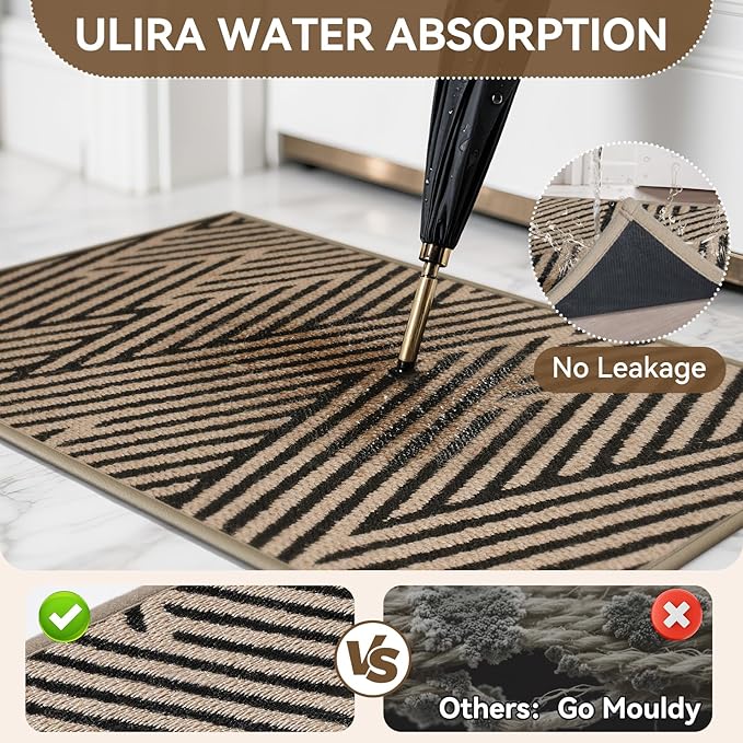 Front Door Mat Outside Entrance, Non Slip Rubber Backing, Trap Dirt and Moisture, Easy Clean Low Profile Welcome Floor Mats for Patio Porch Indoor Outdoor Entry Mat, 17x30 Inch, Brown-Ruum Studio Home