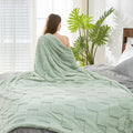 Cozy Bliss Checkered White Faux Rabbit Fur Throw Blanket, Soft Fuzzy Fluffy Minky Cream Furry Blankets for Couch, Bed (Sage Green, King(108" x 90")-Ruum Studio Home