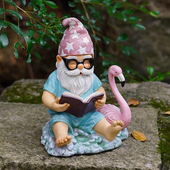 Gnome Statue Garden Decor, Resin Gnome and Flamingo Figurines Outdoor Decorations for Yard Art Porch Lawn Ornaments, Unique Housewarming Gifts-Ruum Studio Home