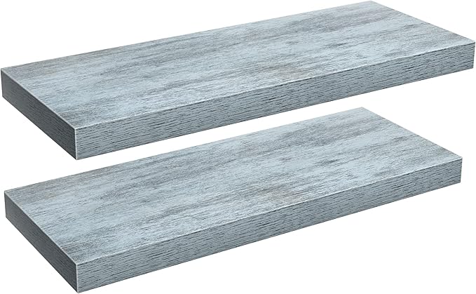 Sorbus Floating Shelves - 2 Pack 24 X 9 Inch Rustic Blue Wall Shelves for Bedroom, Kitchen, Living Room, Bathroom Shelves, Home Decor - Extra Long Floating Shelf for Trophy, Books Frames, Toilet Paper-Ruum Studio Home