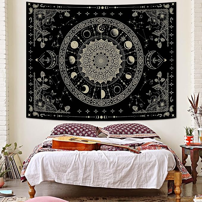 Lunerfex Mandala Moon Tapestry Boho Tapestry for Bedroom Black Tapestries Wall Hanging Living Room Wall Art and Home Decor 44x60-Ruum Studio Home