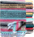 Del Mex Classic Mexican Blanket, Large Authentic Woven Falsa Throw (70"x50"), Artisan Southwest Décor for Beach, Yoga, Outdoors (Mint/Tan/Pink)-Ruum Studio Home