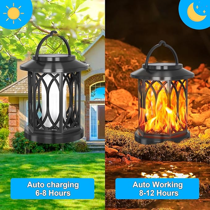 Solar Hanging Lanterns Outdoor, Flickering Flames Outdoor Solar Lights Hanging Lanterns Waterproof Decoration Lighting for Table, Garden, Patio, Tree (4 Pack)-Ruum Studio Home