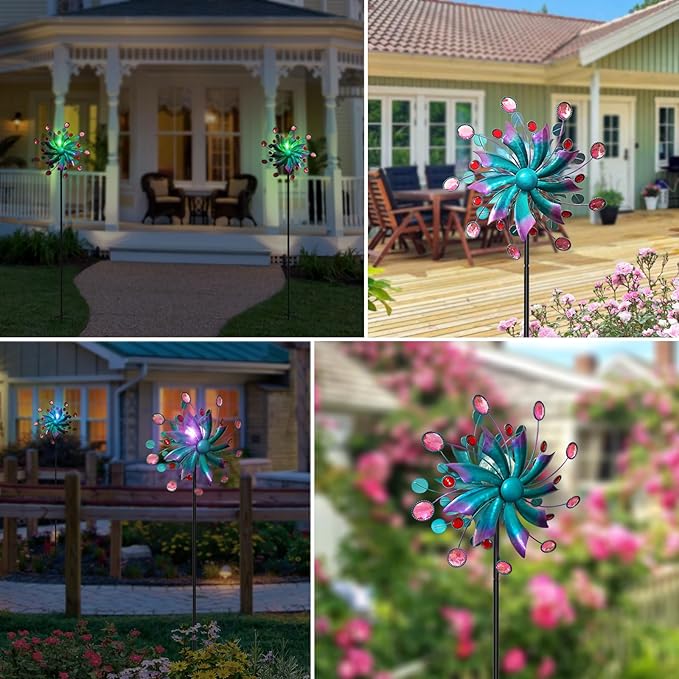 Solar Wind Spinner, 60.63 Inch Outdoor Metal Stake Yard Spinners, Solar Powered Multi-Color LED Glass Ball with Kinetic Wind Sculpture Spinner Windmills for Outdoor Lawn & Garden Decoration-Ruum Studio Home