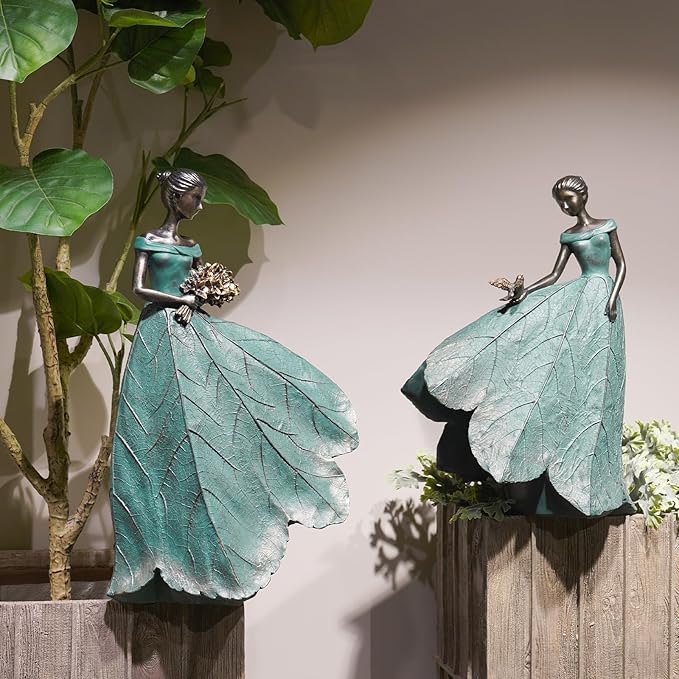 Guichifun Fairy Statue Collection Home Decoration - Leaf Angel Girls Resin Home Decor for Outside or Inside Rustic Garden Outdoor Yard Decorations Figurines Gift 14.25 x 9 x 20.25 Inch-Ruum Studio Home