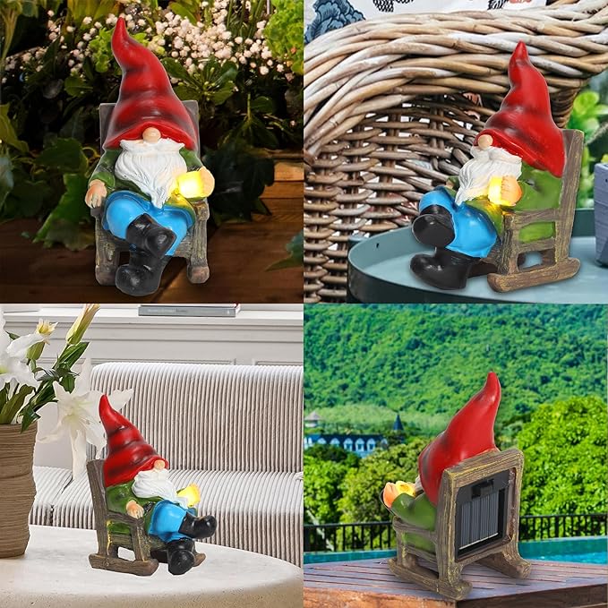 Garden Gnome Statue Solar Light Miniature Outdoor Decor Gnome Figurine for Outdoor Indoor Home Lawn Yard Balcony Porch Patio for Women Mom Grandma 3.54"x2.36"x4.72"-Ruum Studio Home