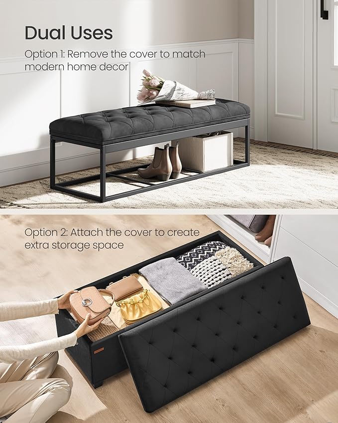 SONGMICS Velvet Storage Ottoman Bench, Foot Rest with Legs, 15.7 x 43 x 15.7 Inches, End of Bed Bench, Storage Chest, Load up to 660 lb, for Living Room, Bedroom, Entryway, Ink Black ULSF089B02-Ruum Studio Home