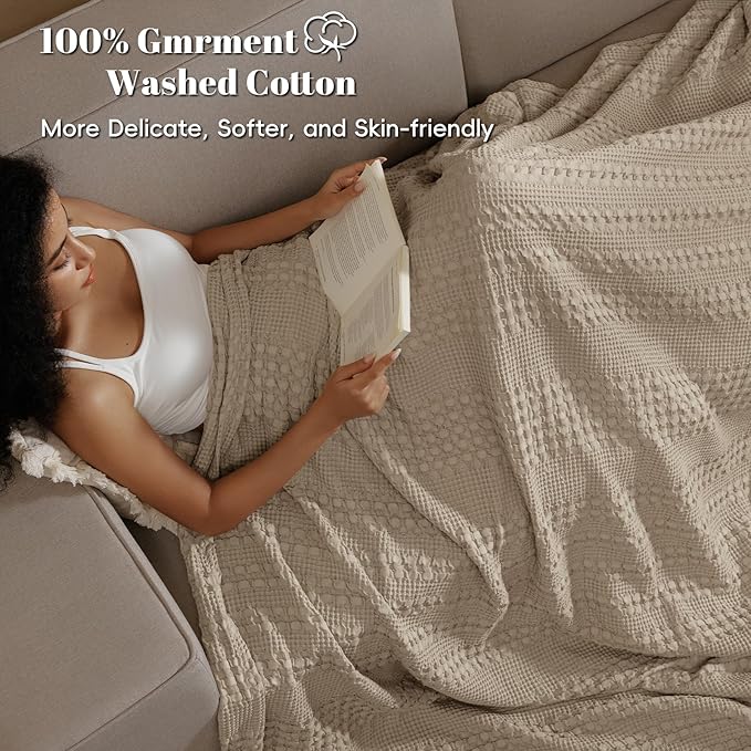 PHF 100% Cotton Waffle Weave Blanket Twin Size, Soft Lightweight Breathable Cozy Summer Blankets for Bed, Luxury Aesthetic Woven Bedding for Home Decor, 66"x90", Simply Taupe-Ruum Studio Home