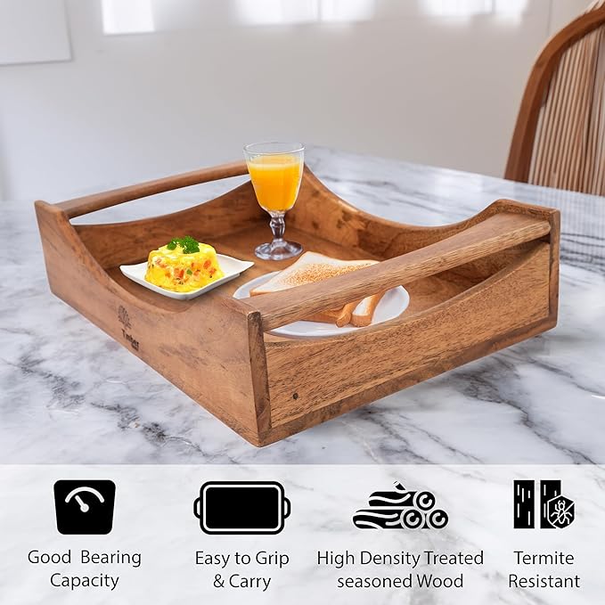 Wooden Serving Tray with Handles – Large 16"x10"x3.5" Mango Wood Decorative Rectangular Platter for Breakfast, Lunch, Dinner, Coffee & Tea – Ideal for Table, Lap, Couch, BBQ & Party Use-Ruum Studio Home