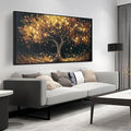 Tree Painting Wall Art for Office - Hand Painted Gold and Black Canvas Wall Art for Living Room - Black Framed Wall Art for Bedroom Size 29" x 59"-Ruum Studio Home