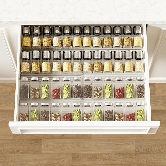 AMBIRD Spice Drawer Organizer, 4 Tier-2 Set Clear Spice Rack Tray Expandable From 11'' to 22'', Seasoning Organizer with non-slip tape for Kitchen, Cabinet, Drawers, Countertop(JARS NOT INCLUDED)-Ruum Studio Home