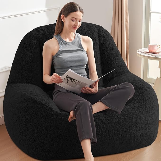 Homguava Bean Bag Chairs for Adults,Giant Beanbag Couch Adult Bean Bag Chair with Filler Included,Modern Lazy Sofa Comfy Chair for Living Room(Black)-Ruum Studio Home