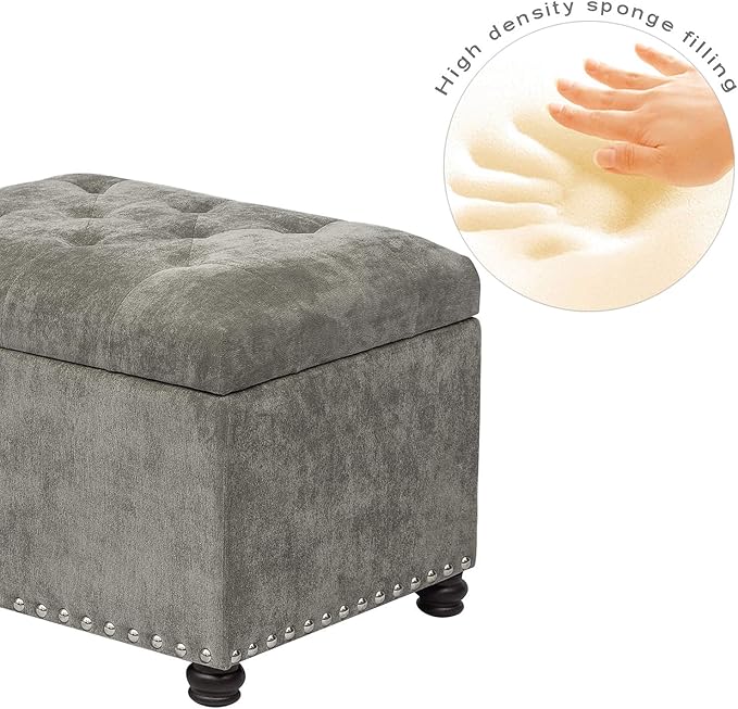 Joveco Storage Ottoman Foot Rest Stool, 24" Velvet Footstool Bench for Living Room Bedroom, Light Grey-Ruum Studio Home