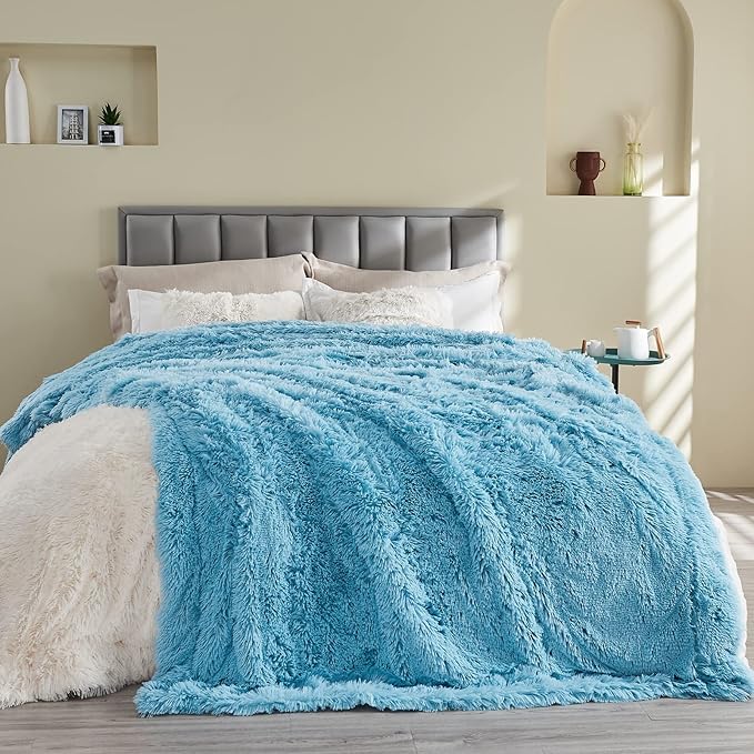 GONAAP Fuzzy Faux Fur Throw Blanket Twin Size Sky Blue Super Soft Cozy Plush Fuzzy Shaggy Blanket for Couch Sofa Bed (Sky Blue, Twin(60"x80"))-Ruum Studio Home