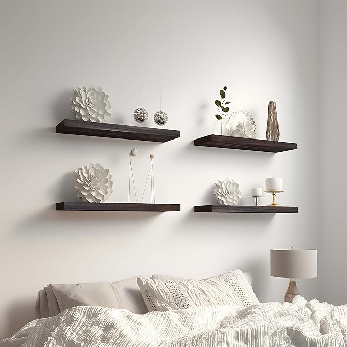 Brown Wood Floating Shelves for Wall Rustic Wall Shelves for Bedroom Set of 6-Ruum Studio Home