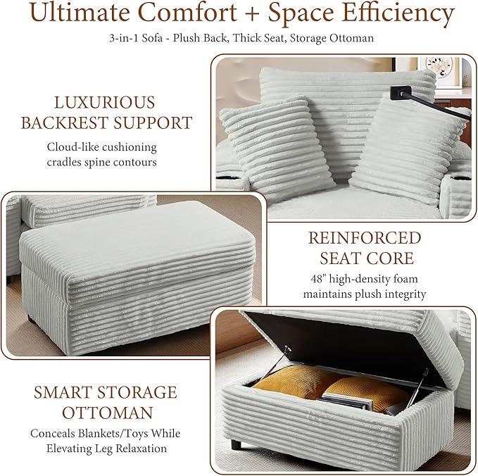 Accent Chair with Storage Ottoman Upholstered Living Room Chairs for Reading Chair with Chaise Lounge Chairs Indoor, Comfortable Armchair for Bedroom-Ruum Studio Home