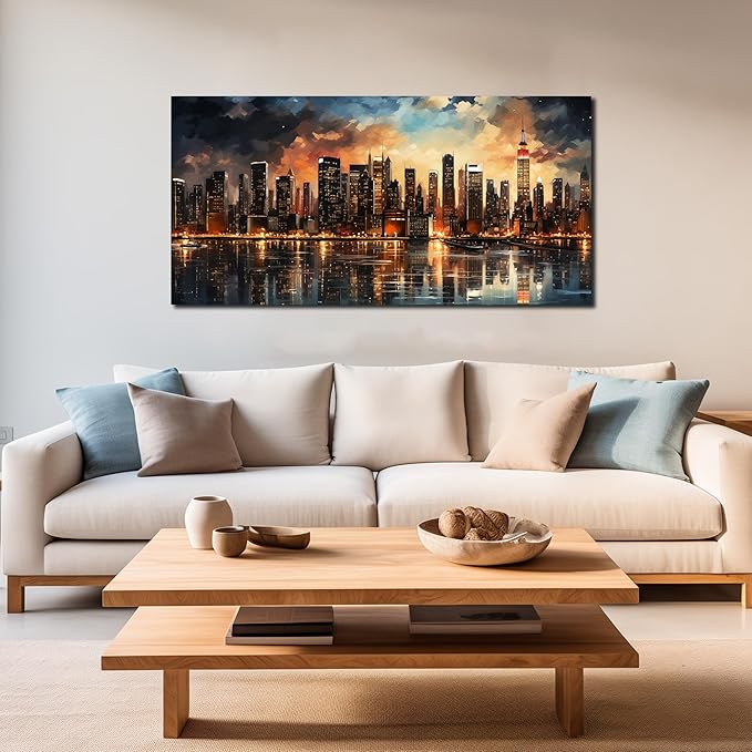New York Skyline Wall Art for Living Room Modern Canvas Wall Art for Bedroom Above Bed Large Art Work for Office Walls 24 x 48 Inch-Ruum Studio Home