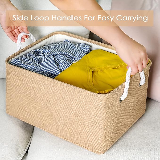 TheWarmHome Large Storage Basket - Fabric Storage Baskets for Organizing Shelves, Collapsible Storage Bin Organizer for Closet Bookself Laundry Dog Toy Home Organization, Decorative Beige Basket Gift-Ruum Studio Home