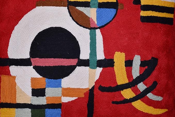 Modern Throw Pillow Cover - Kandinsky Inspired Abstract Pattern - Red - 18" x 18" - Hand Embroidered Wool - Living Room, Office, Bedroom, Outdoor-Ruum Studio Home