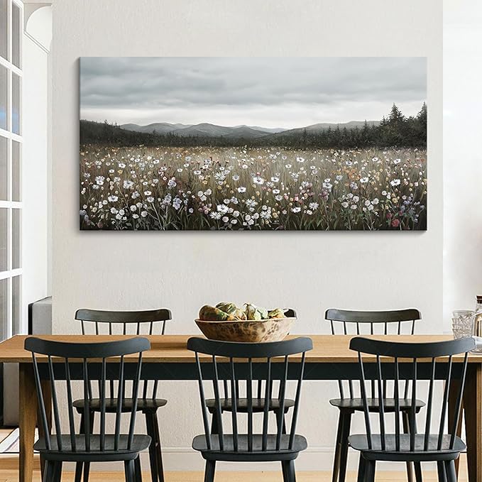 HGUAOA Vintage Landscape Wall Art for Bedroom and Living Room - Large Floral Artworks Farmhouse Wall Decor - Framed Neutral Nature Pictures - Above Bed Decor with Mountain Scenery 24×48IN-Ruum Studio Home