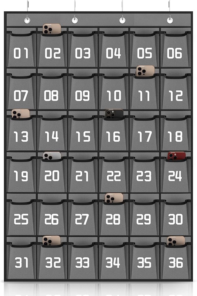 Loghot Classroom Accessories Closet Pocket Chart for Cell Phones Holder Wall Door Hanging Organizer (36 Pockets Gray)-Ruum Studio Home